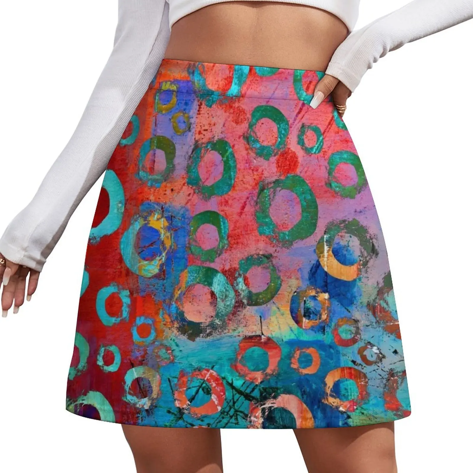 

Brightly Colored Contemporary Circle Pattern Mini Skirt skirts for womens midi skirt for women Skort for women Mini Skirt