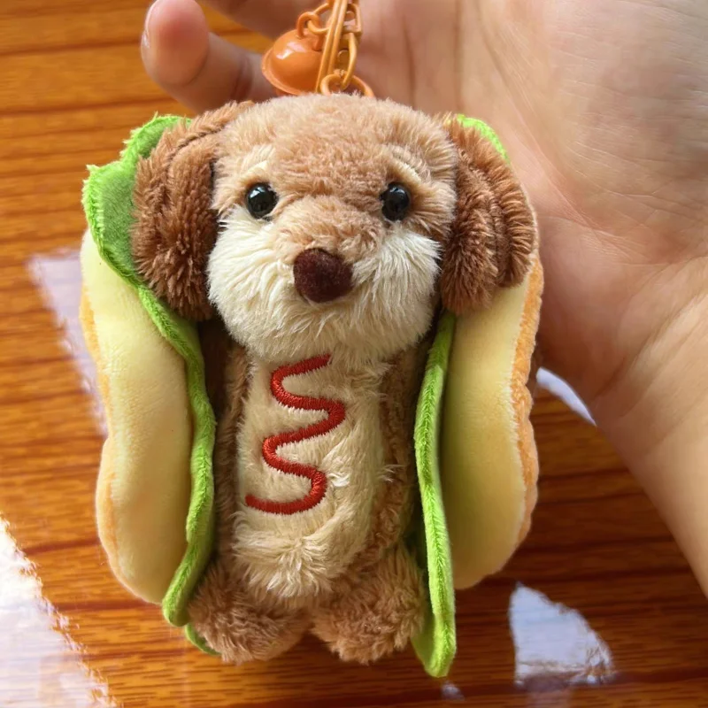 Creative Sausage Dog Hot Dog Lettuce Plush Keychain Dressing Bread Dog Doll Pendant Personalized Bag Pendant Birthday Gift New