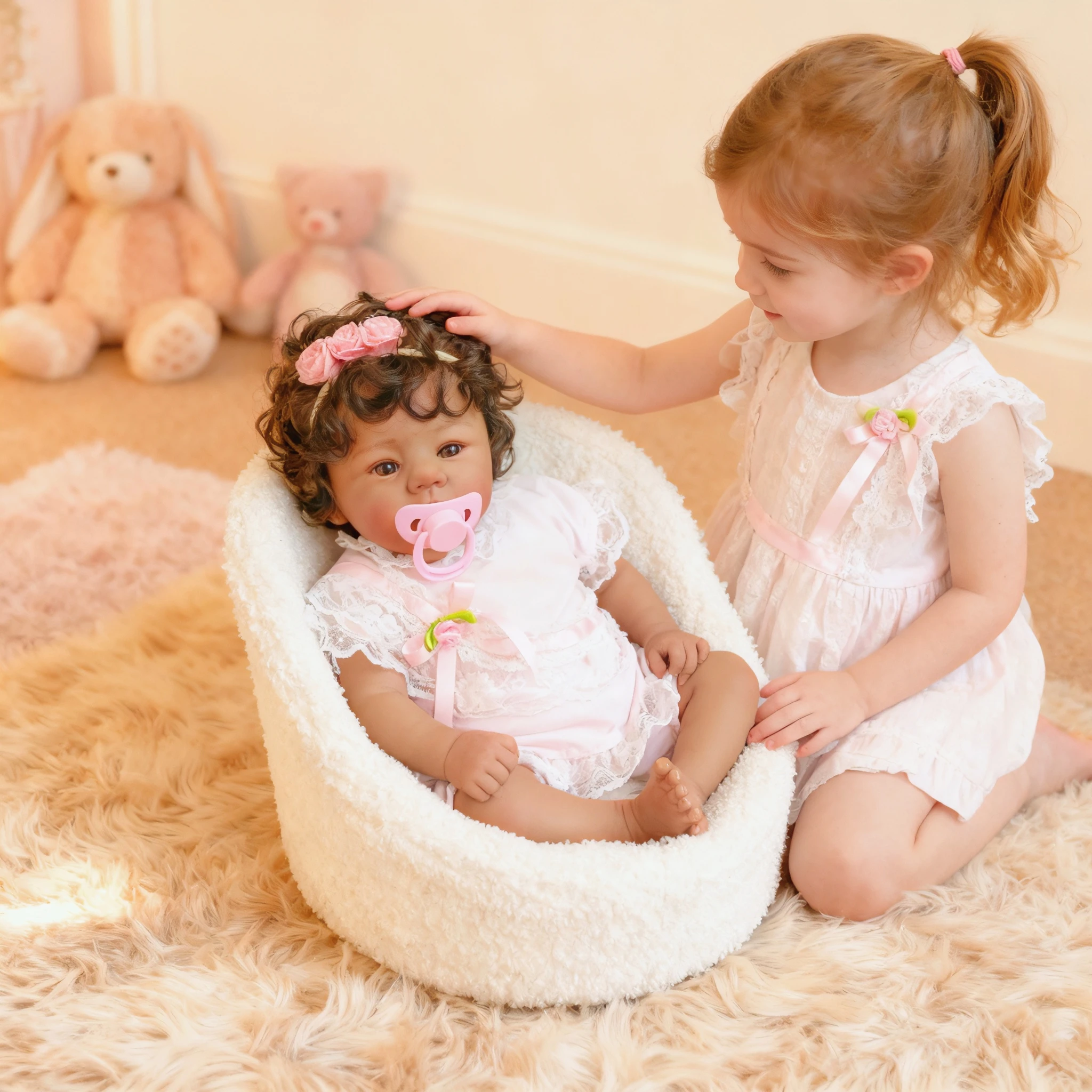 18 inch in donkere huidskleur zachte lichaamspop Abigail levensechte herboren babypop met handgeworteld haar