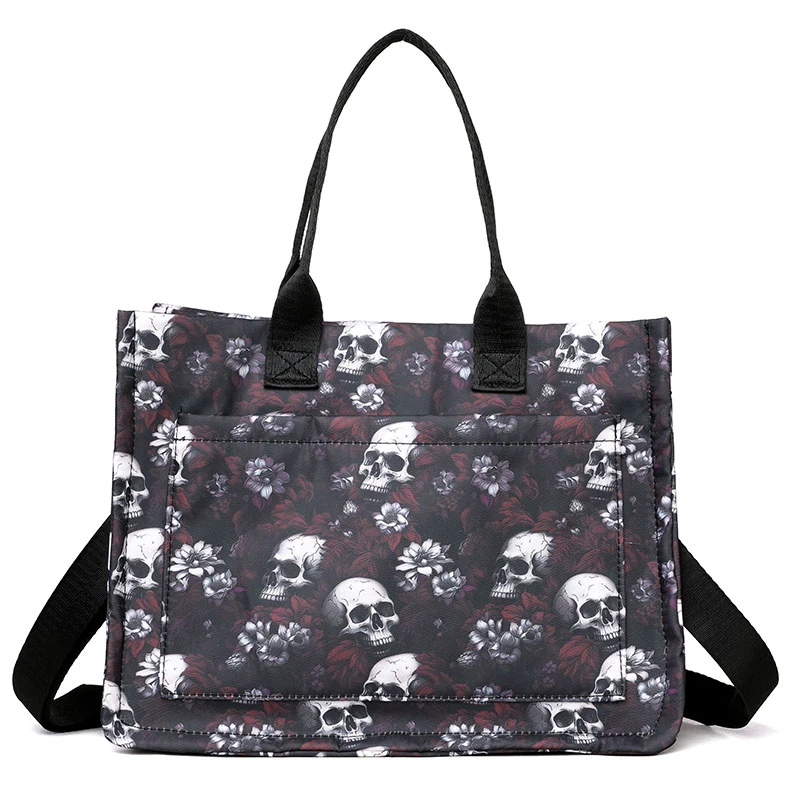 Skulls And Flowers Handbags For Women Fashion Large Capacity Casual Totes 24 Printing Female Packages Personality Shopping Bags