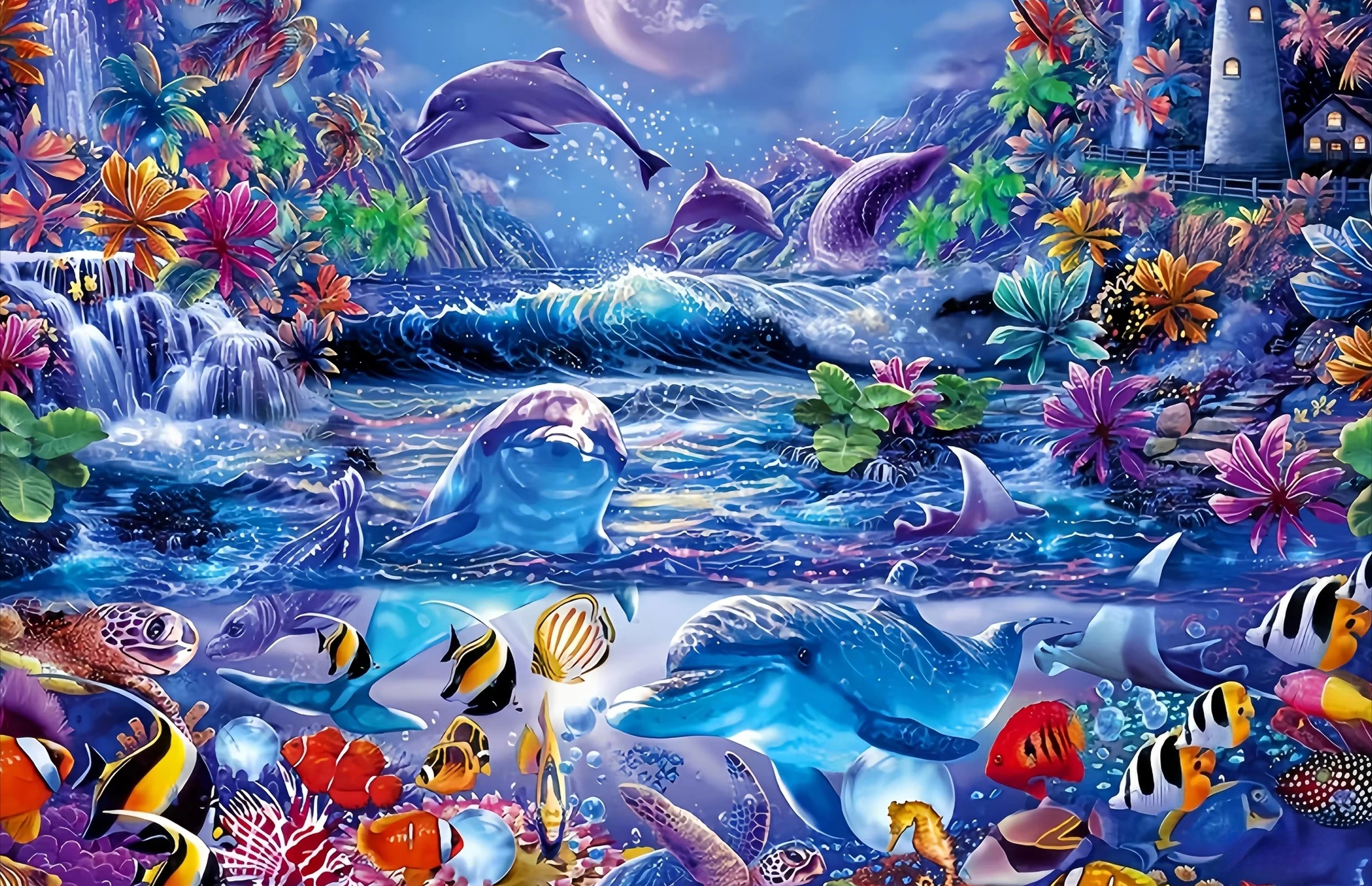 

Underwater World Dolphin Fish Animals 500/1000/1200/2000 PCS Jigsaw Puzzles Family Activity Games for Gameroom Bedroom Gifts