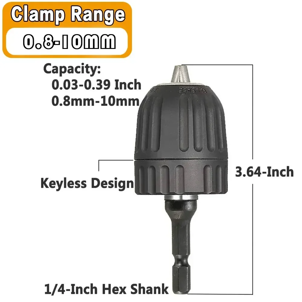 1pc 0.8-10mm Keyless Drill Chuck Converter 3/8"- 24UNF Thread Quick Change Adapter 1/4" Hex Shank - view 5