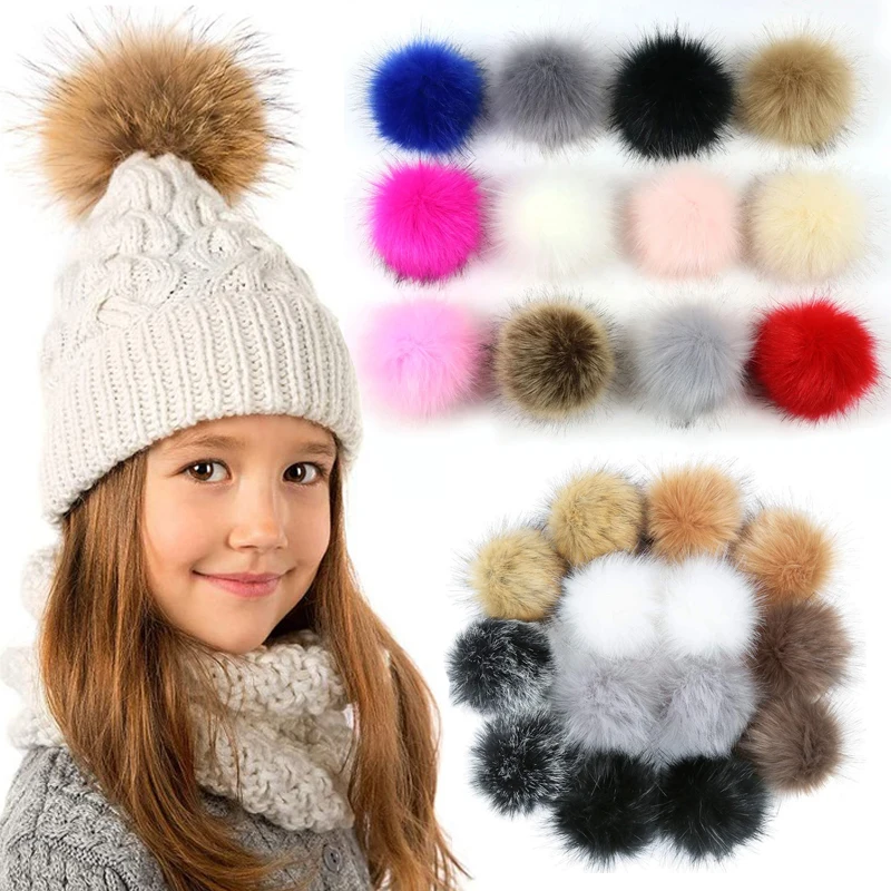 Pompons en fausse fourrure avec bande élastique, boule de poils en peluche, pompons en fourrure de renard, chapeau bricolage, chaussures, casquette, accessoire vestimentaire, 12cm