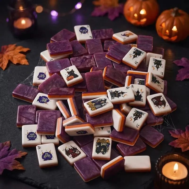 for High-quality 160-piece Halloween-themed American mahjong set, acrylic three-layer card block, with pumpkin cat bat clown