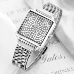 Fashion Elegant Luxury Crystal Rose Gold Women Watch  Stainless Steel Mesh Belt Women's Quartz Watches Luxury Ladies Wristwatch