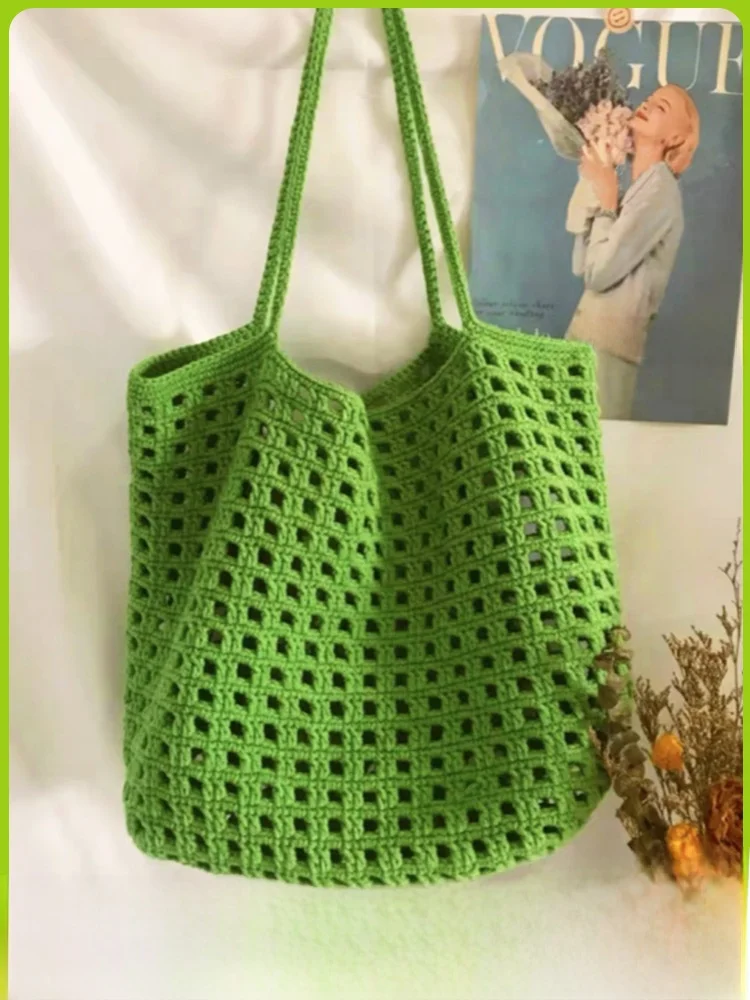 

Hand Knitted Wool Yarn DIY Crochet Material Bag for Girlfriend Best Friend Wfle Weave Handmade Basket Faion Accories