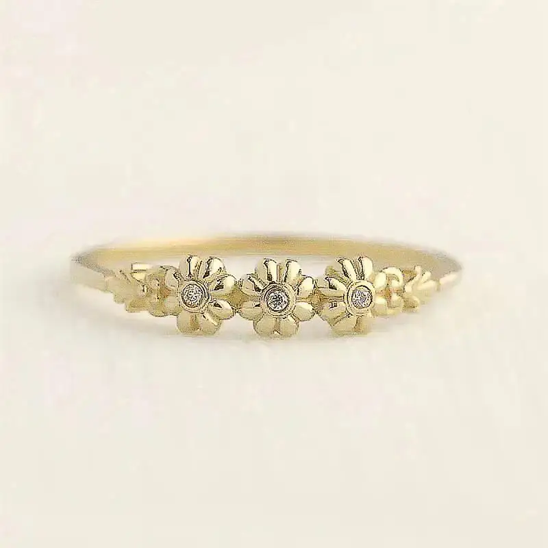 Huitan Minialistischer Damenring in Goldfarbe, blumenförmig, für Hochzeit, Party, Modeaccessoires, täglicher frischer Stil, Damenschmuck mit CZ