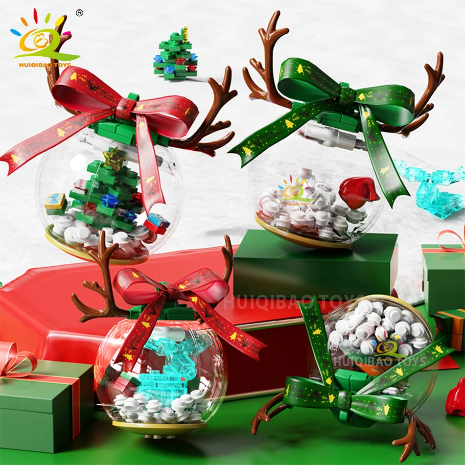

HUIQIBAO 310PCS Christmas Tree Ball Model Building Blocks DIY Santa Claus Elk Bricks Ornaments Toys For Children Adult Gift