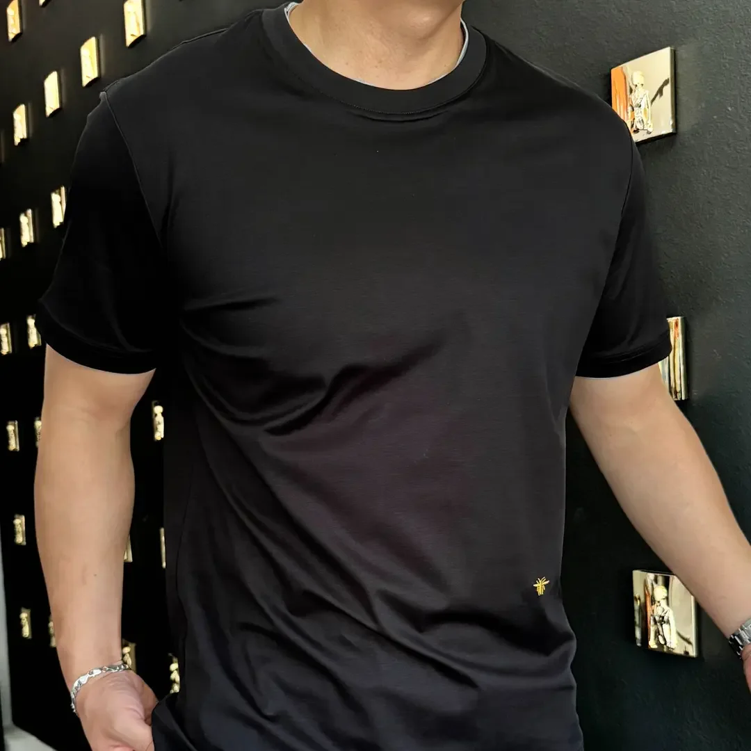 

Summer High Quali Liquid Ammonia Cotton ort Sve T-irt Men's Slim Fit Luxury Net Version Embroidered Pure Color f ...