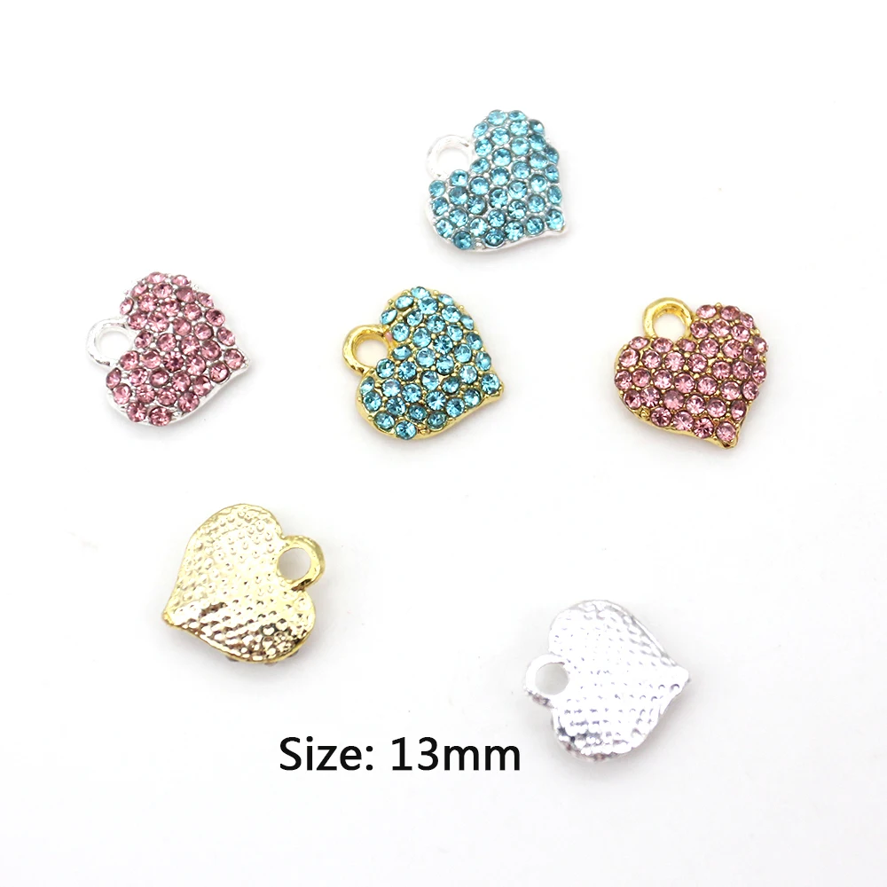 

50pcs /lot DIY Craft Pink Blue Heart Charms for Kids Mini Full Rhinestone Crystal Muslim Islamic Love Heart Baby Charms