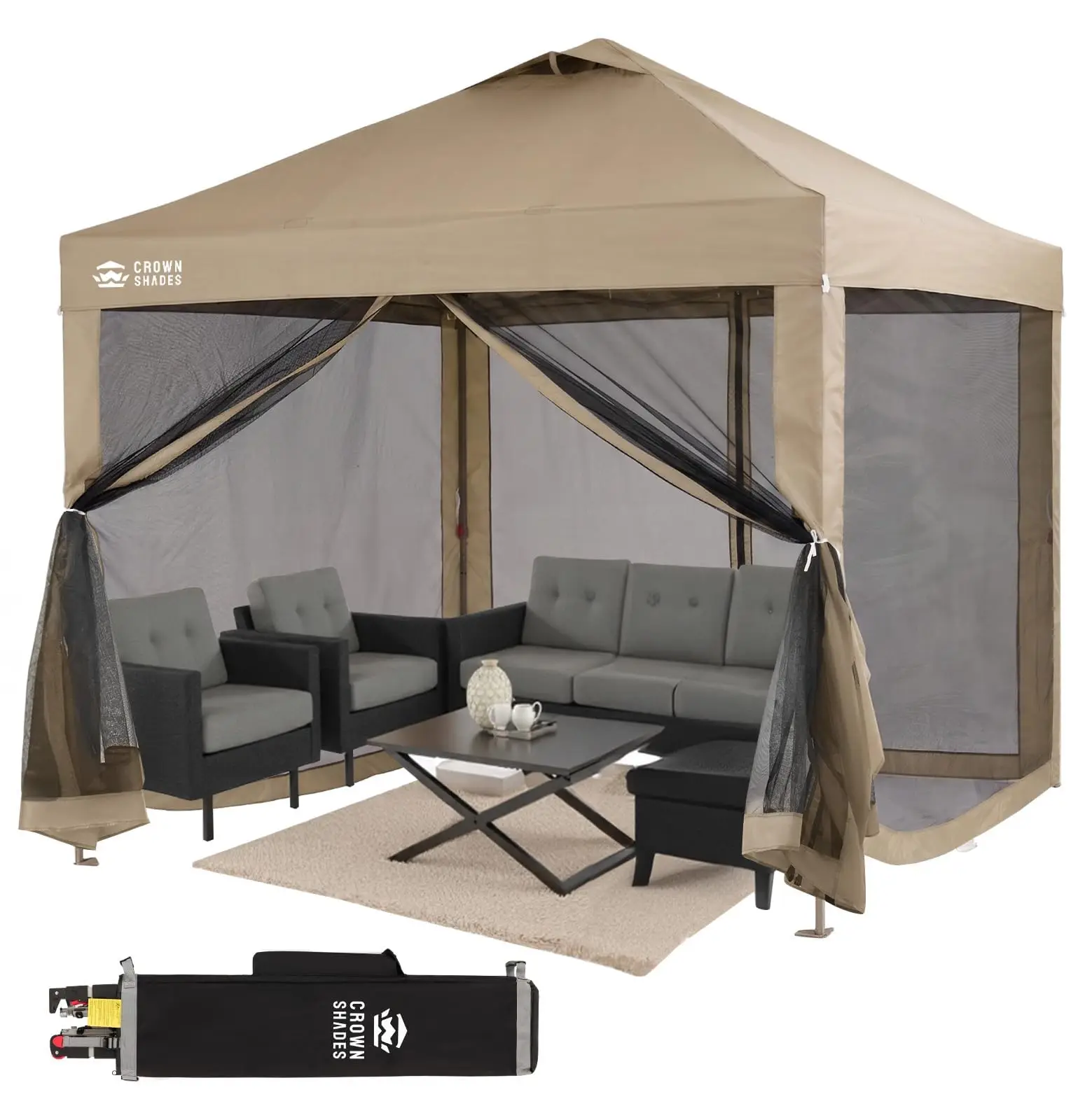 Gazebo 10x10 Pop Up Canopy with Mosquito Netting, Beige
