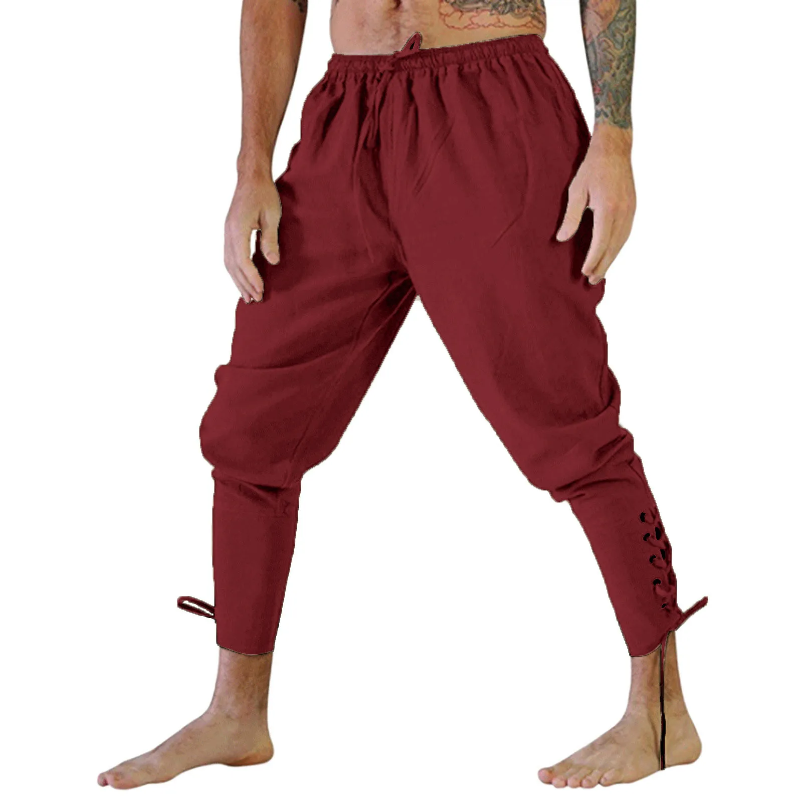 

Men Medieval Casual Trousers Adult Men Leg Bandage Loose Pant Halloween for Man's Adult Pants Cosplay Costume Overalls Pants