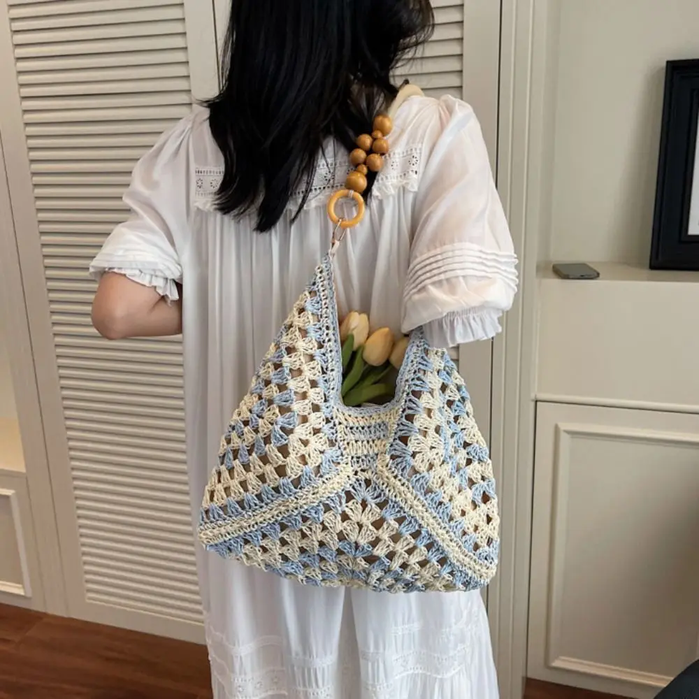 

Hollow Out Straw Woven Bag Beach Handbag Large Capacity Bohemian Beach Bag Tote Bag Bucket Bag Hollow Shoulder Bag Shopping