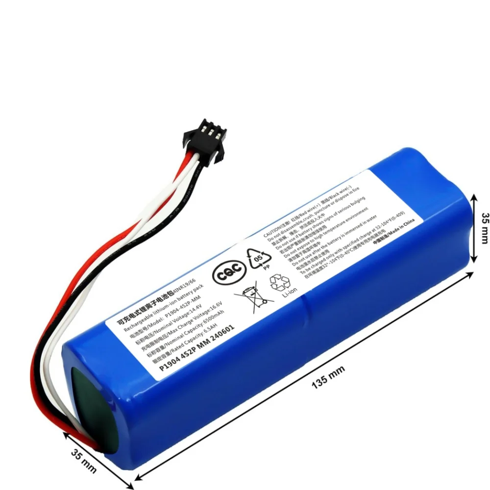 6500mAh H18650CH-4S2P 14.4V Battery Suitable for Xiaomi Lydsto R1 Pro HD-STYTJ-W03 S1 YM-S1-W03 G2 Robotic Vacuum Cleaner