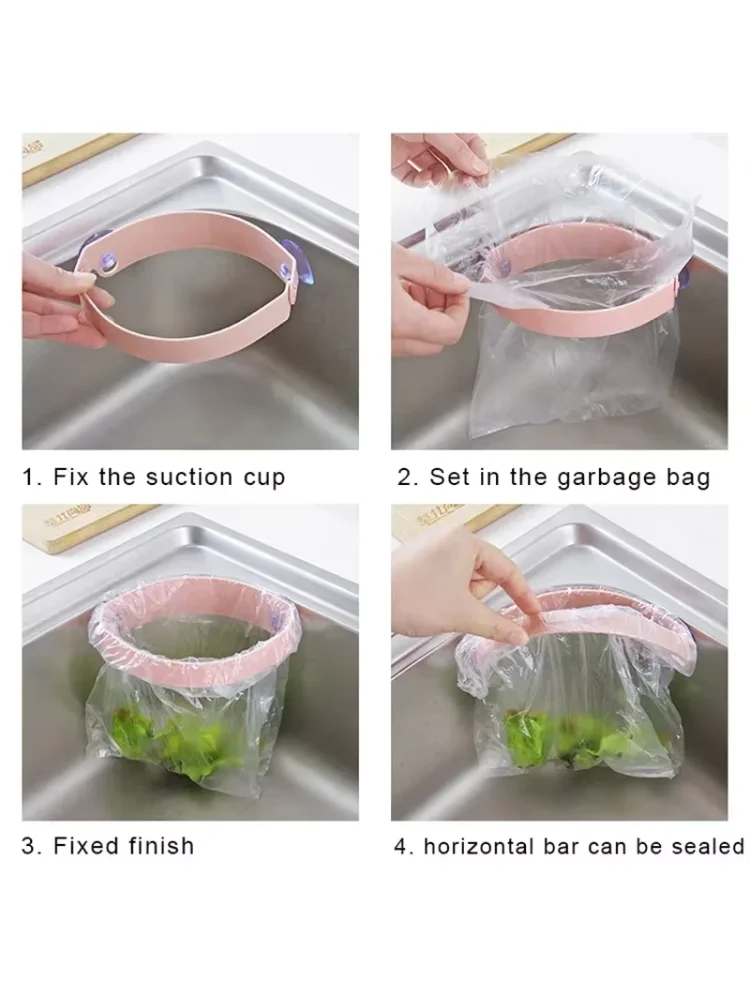 Garbage Bag Holder Portable Kitchen Sink Organizer Adsorbable Storage Dish Rack Drainer Kitchen Accessories