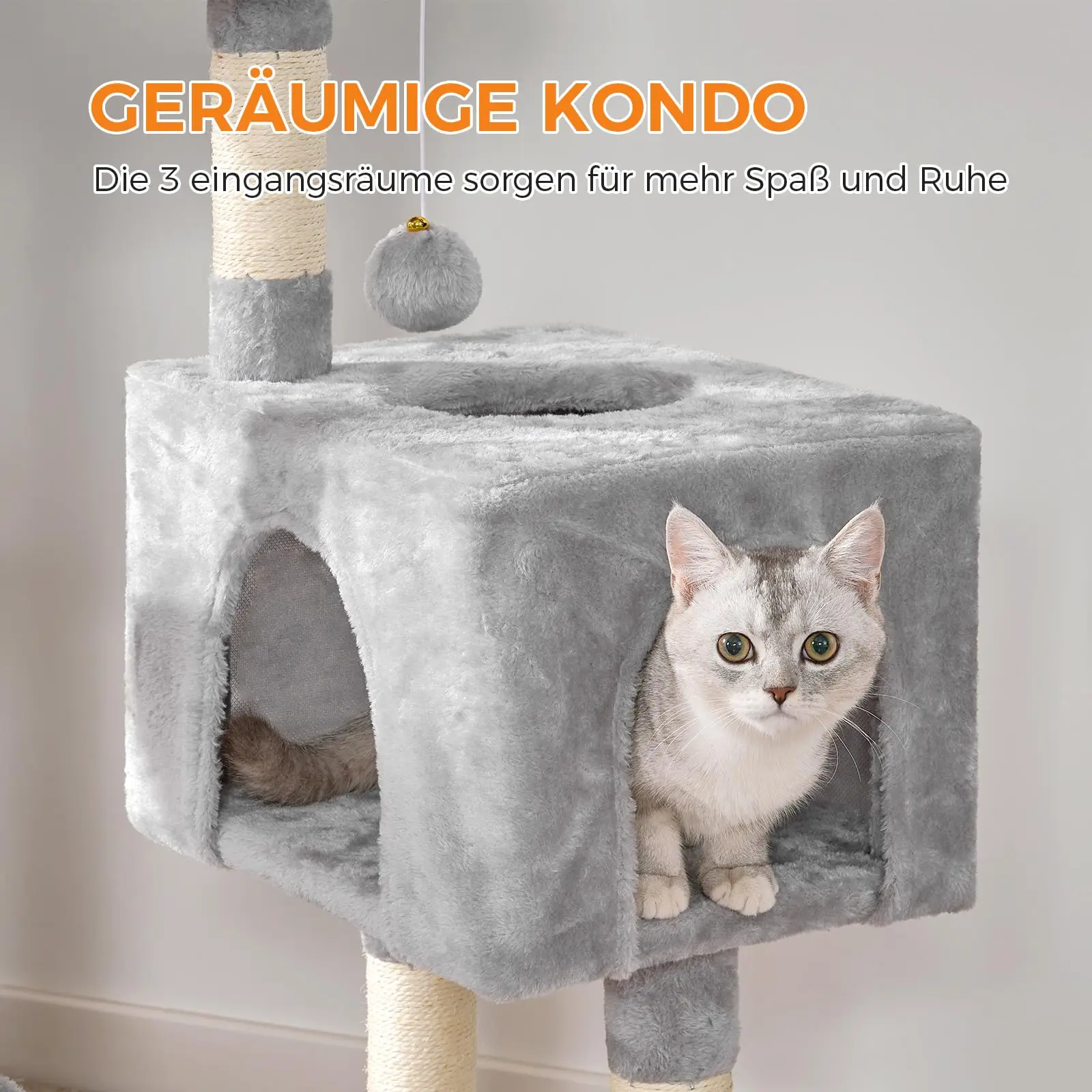 عمود خدش من خشب البلوط والشاي مقاس 100 سم مع 7 أعمدة بيت قطط وأرجوحة ثابتة مع حماية من البقشيش