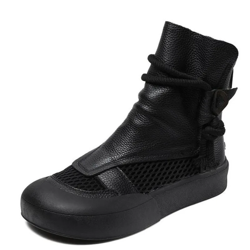 

Модные женские крутые ботинки 3,5 см, лето 2021, дышащие ботильоны из натуральной кожи с сеткой на плоской подошве для женщин, повседневная римская обувь в стиле ретро