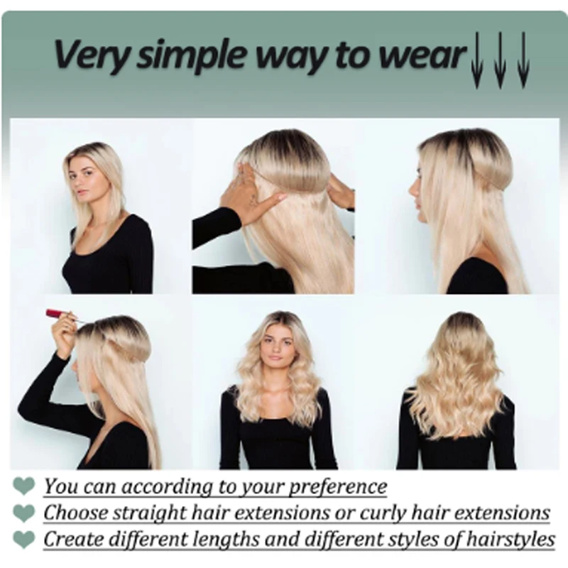 Synthetic Long Gray Blonde Hair Hairpieces Extension Fish Line Invisible Wavy Halo Hair Extensions for Women - view 6