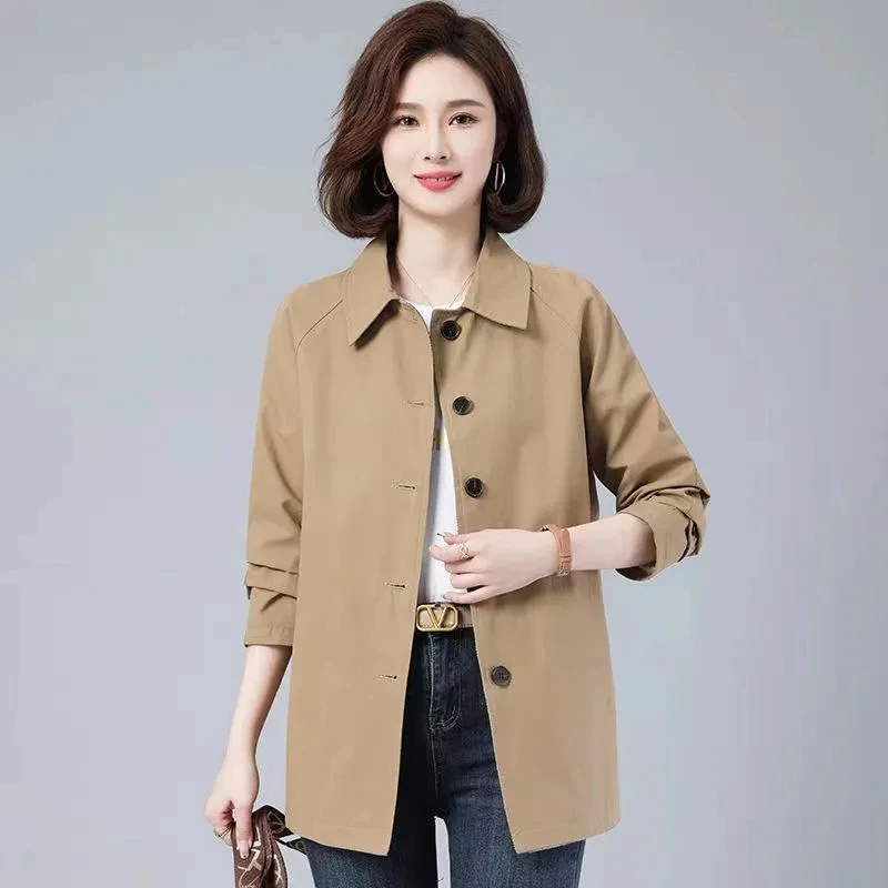 Women Windbreaker 2025 Spring New Mom's Temperament Fashion Loose Fitting Casual Coats Top L-5XL