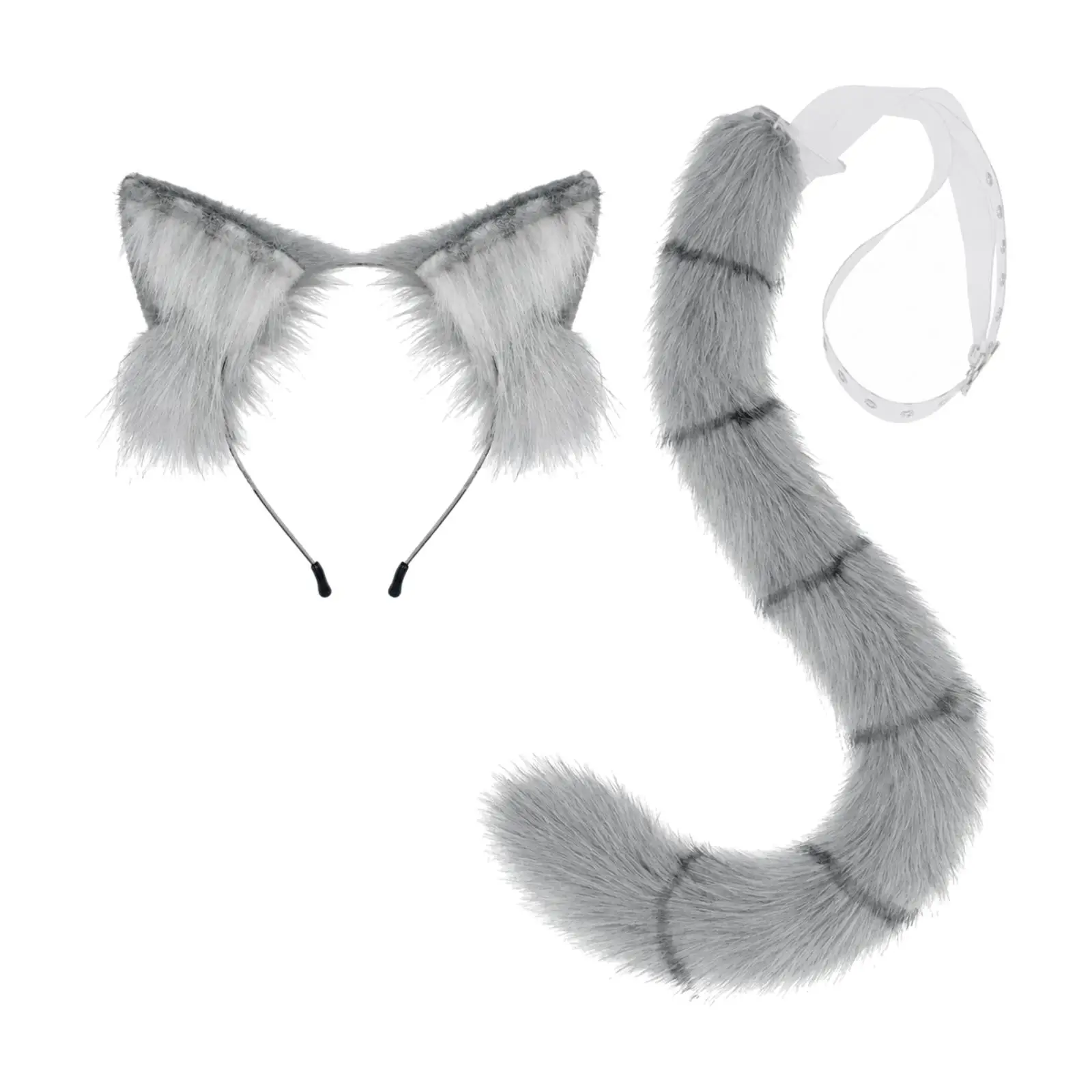 Soft Plush Cat Ear Headband with Tail Set for Women Costume Party Cosplay Furry Accessory Kitten Ears Adjustable