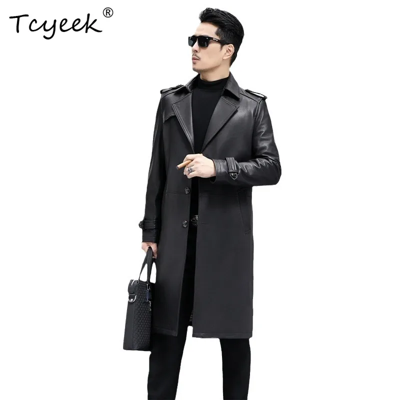 

Tcyeek верхний слой из овчины, весенне-осенний костюм с воротником, однотонная мужская куртка из натуральной кожи Jaqueta De Couro Masculina 가죽자켓