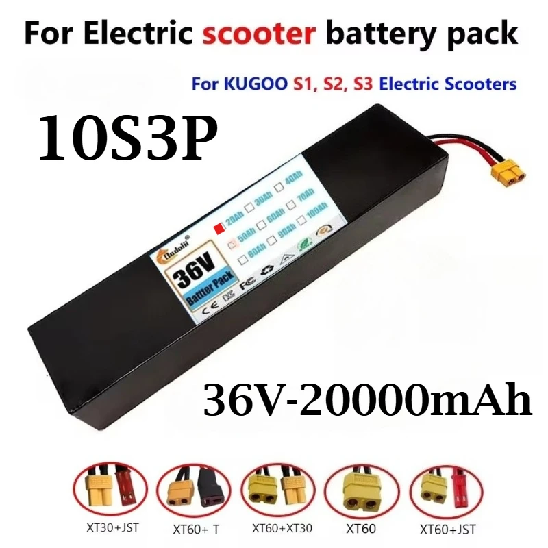 

10S3P 36V 20000mAh 18650 rechargeable lithium-ion battery 500W built-in BMS Suitable for KUGOO S1, S2, S3 Electric Scooters