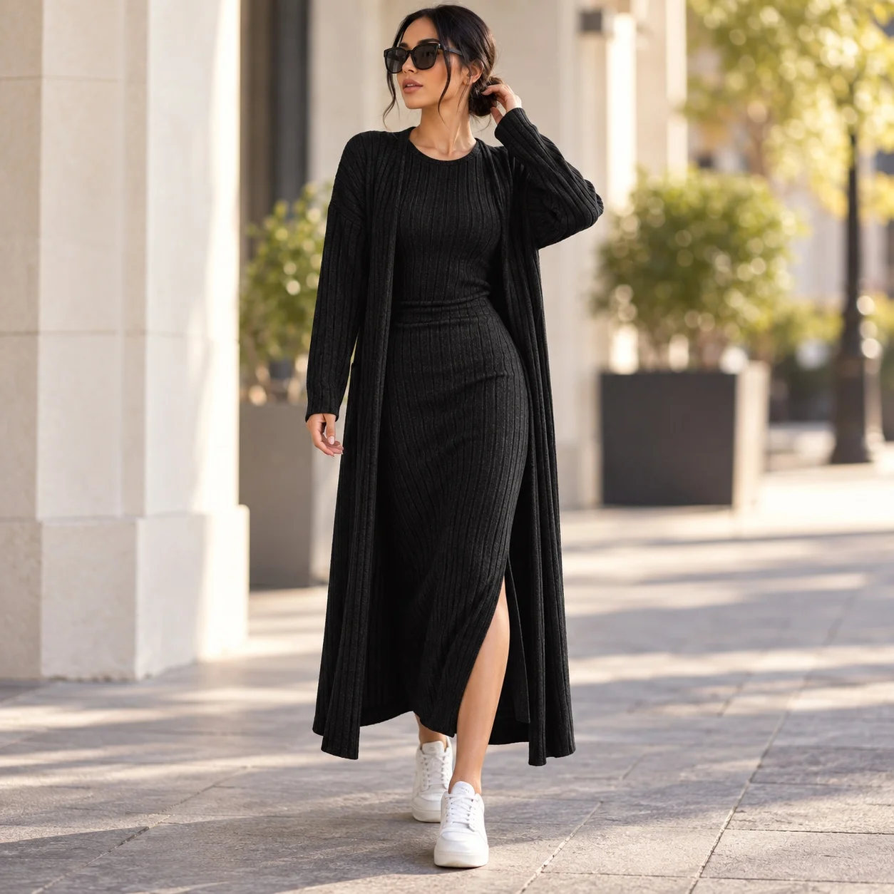 Sleeveless Slit Set Maxi Length Sexy with Patchwork Skirt Private Celebrity Style Sets Midi Length Sexy Style Autumn for Women