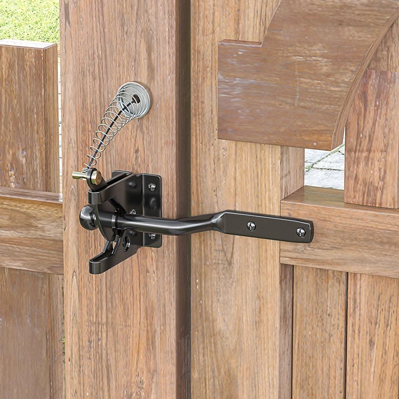 1pc Self-Locking Gate Latches with Spring Cable Pull Post Mount Automatic Gravity Lever Lock for Wood/Vinyl/Aluminum Fences