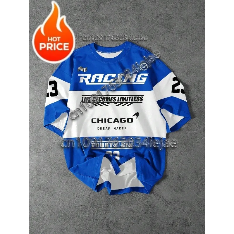 

Быстросохнущая футболка в американском ретро-гоночном стиле с 3D-принтом для мужчин, свободный и универсальный мотоциклетный костюм