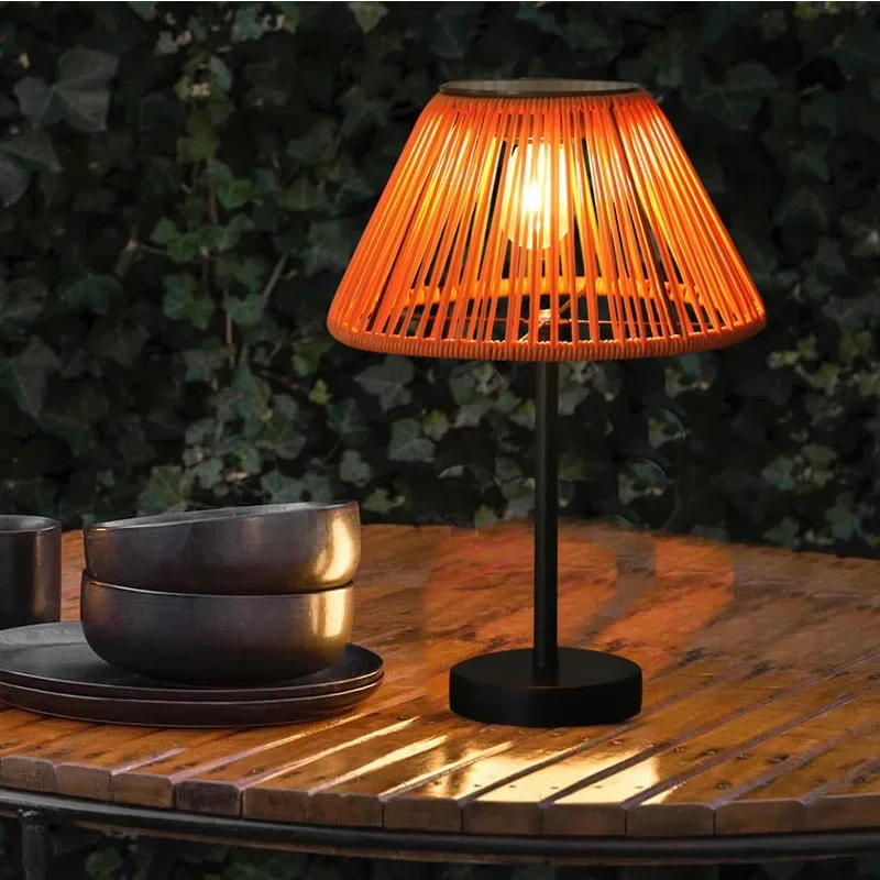 

Solar Powered Outdoor Courtyard Home Lighting Portable Rechargeable Night Light Terrace Balcony Atmosphere Rattan Desk Lamp