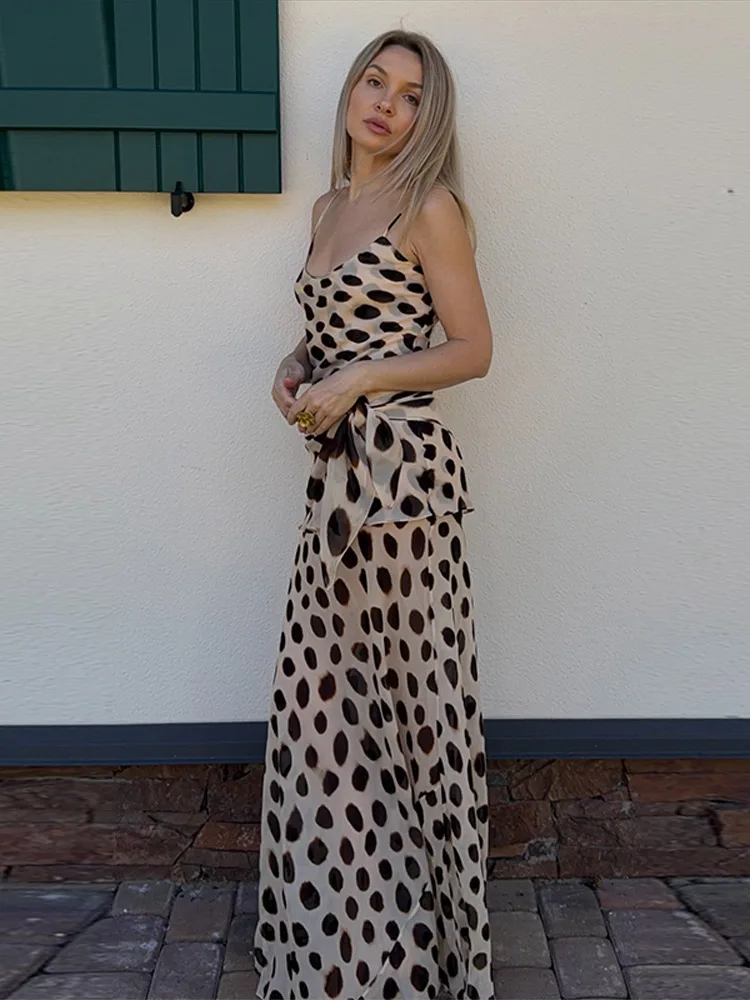 Leoparden-Muster Abnehmbarer Schal Slip Langes Kleid Damen Sexy Spaghetti-Träger V-Ausschnitt Ärmellos Rückenfrei Schlankes Abendkleid Schickes Vestido – Detail 6
