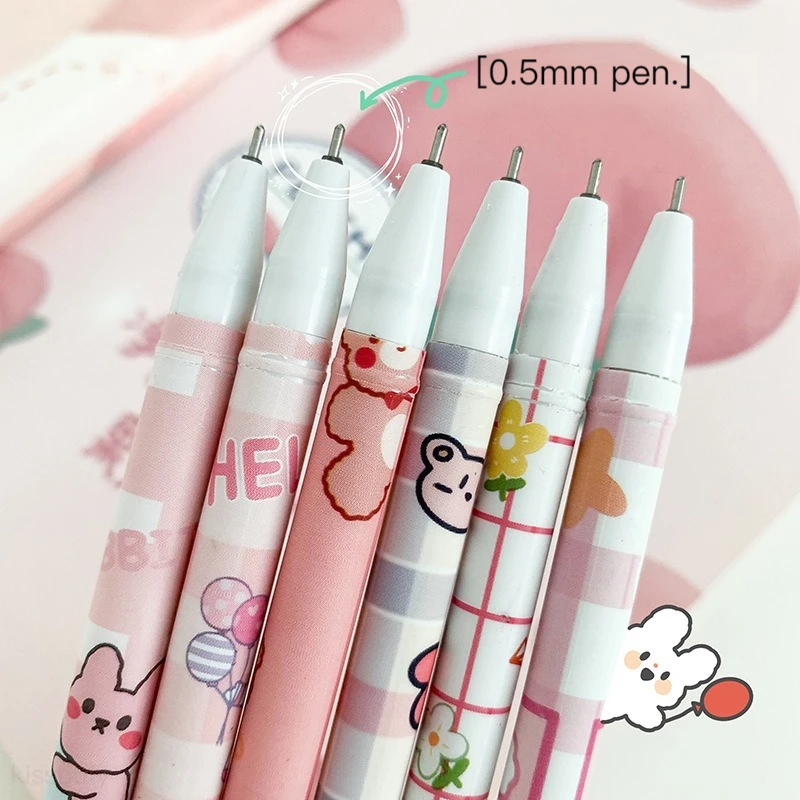 6/18Pcs/Set Kawaii Cartoons Erasable Pen 0.5mm blue ink Cute Gel Pens Washable handle School Office Supplies kids Statione