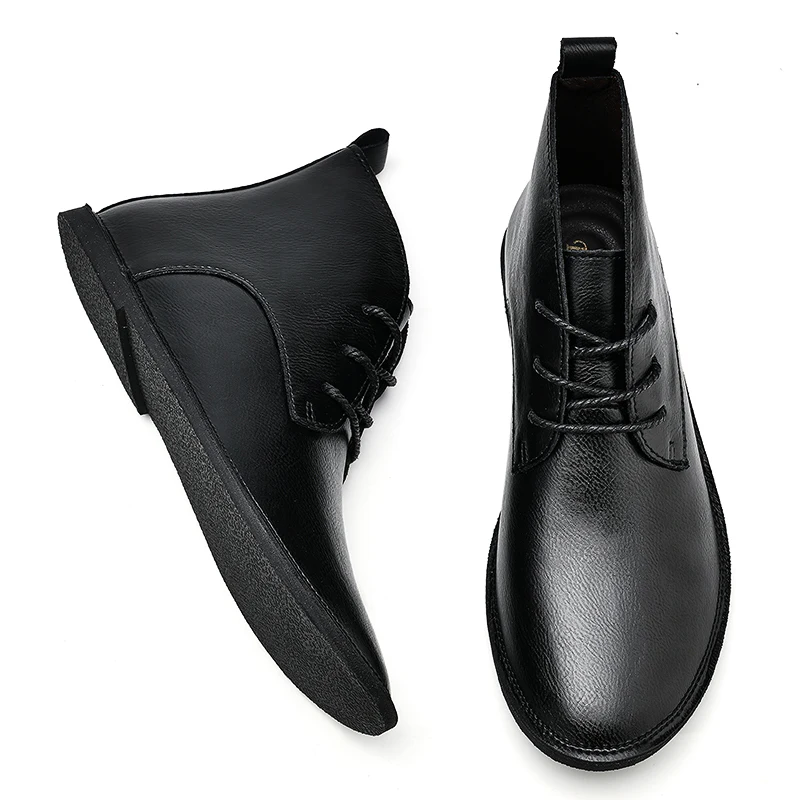 Retro Chelsea Men\'s Boots Luxury Brand Pointed Short Boots Cowboy Boot Leather Classic Male High Quality Lace Up Ankle Boots