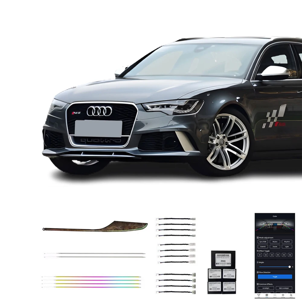 

12-18 AUDI A6 RS6 Углеродное волокно в полоску Спортивное окружающее освещение Дополнительная отделка 20 в 1, окружающее освещение салона автомобиля