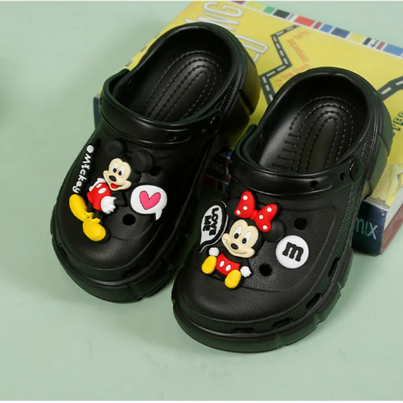 Disney Children's Sandals Female Hollow Boy Cute Baby Mickey Minnie Mouse Cartoon Children Students Thick Sole Slippers Size 24