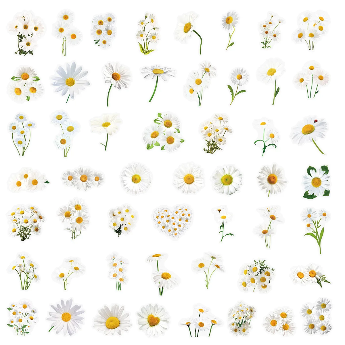 50PCS 투명 데이지/해바라기 스티커 장식 기타 노트북 방수 애완 동물 노트북 편지지 상자 꽃 스티커