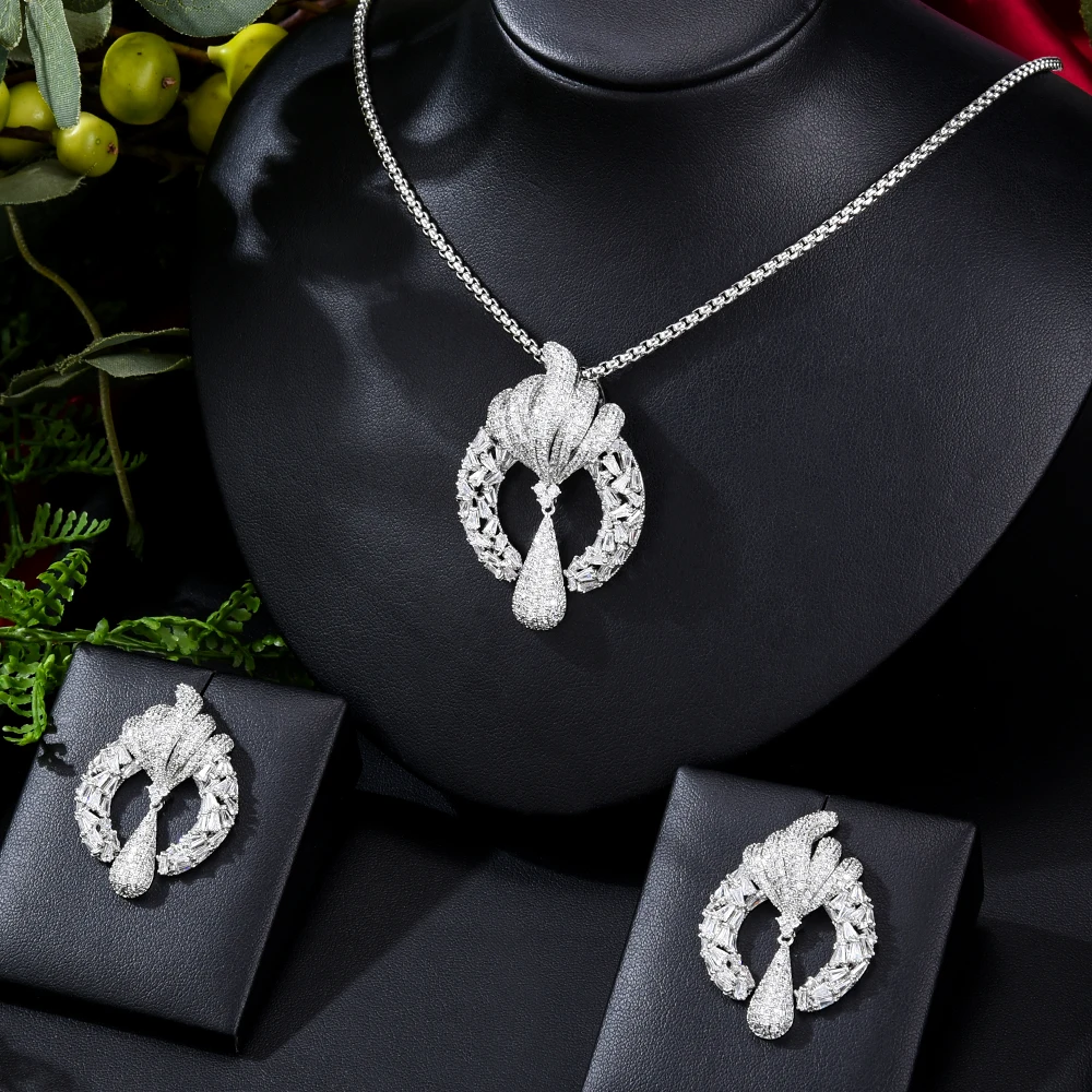 

GODKI Big Fashion Luxury Crossover Statement Jewelry Set For Women Wedding Party Full Zircon Dubai Bridal Necklace Earring 2023