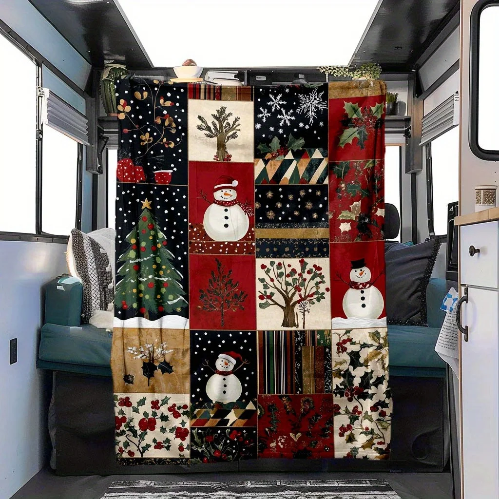 1 Stück Weihnachtsschneemann, Flanelldecke, rotes Vintage-Feiertagsdesign, Heimdekoration, Sofadecke, kreatives Weihnachtsgeschenk