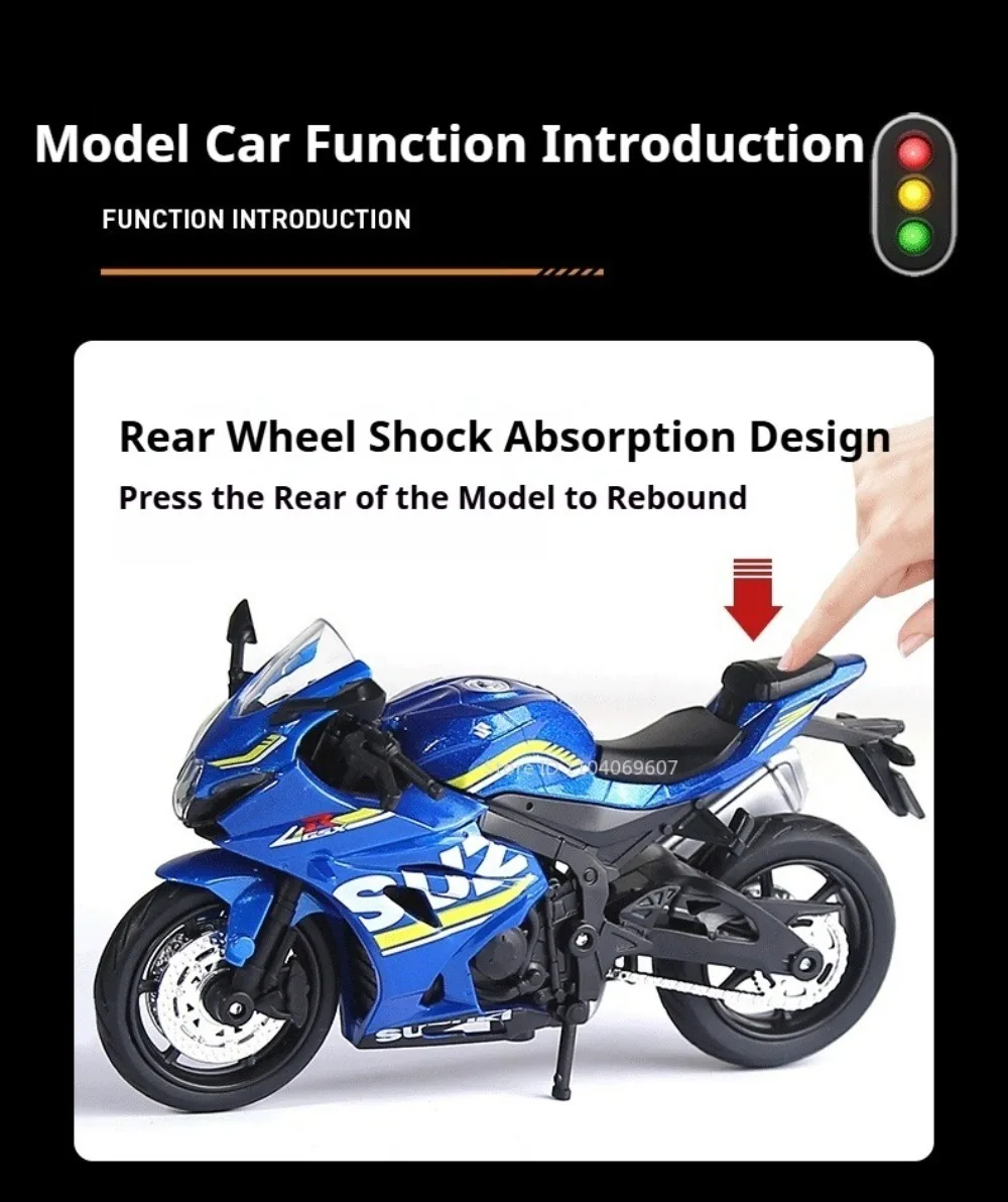 1:18 Honda CBR1000RR GSX1000R R1 Motorrad Spielzeug Modell Rad Lenkung Versenkbare Stativ Motorrad HAYABUSA Lernspielzeug – Detail 2