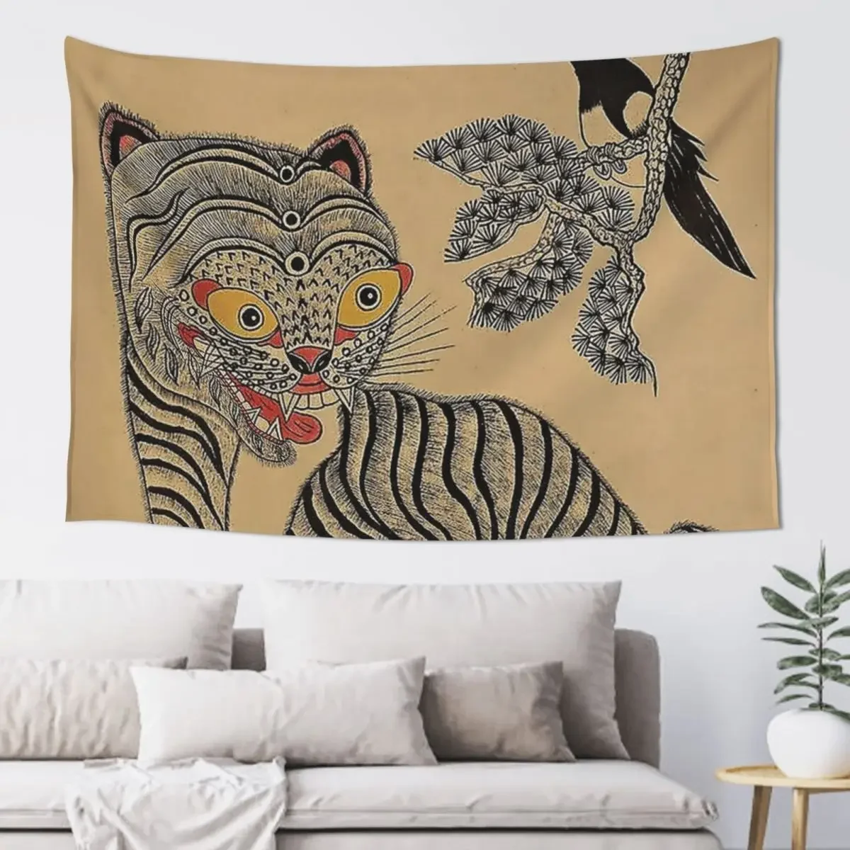 

Vintage Korean Minhwa Tiger Scroll Tapestry Decoration For Bedroom Aesthetic Room Decorations Tapestry