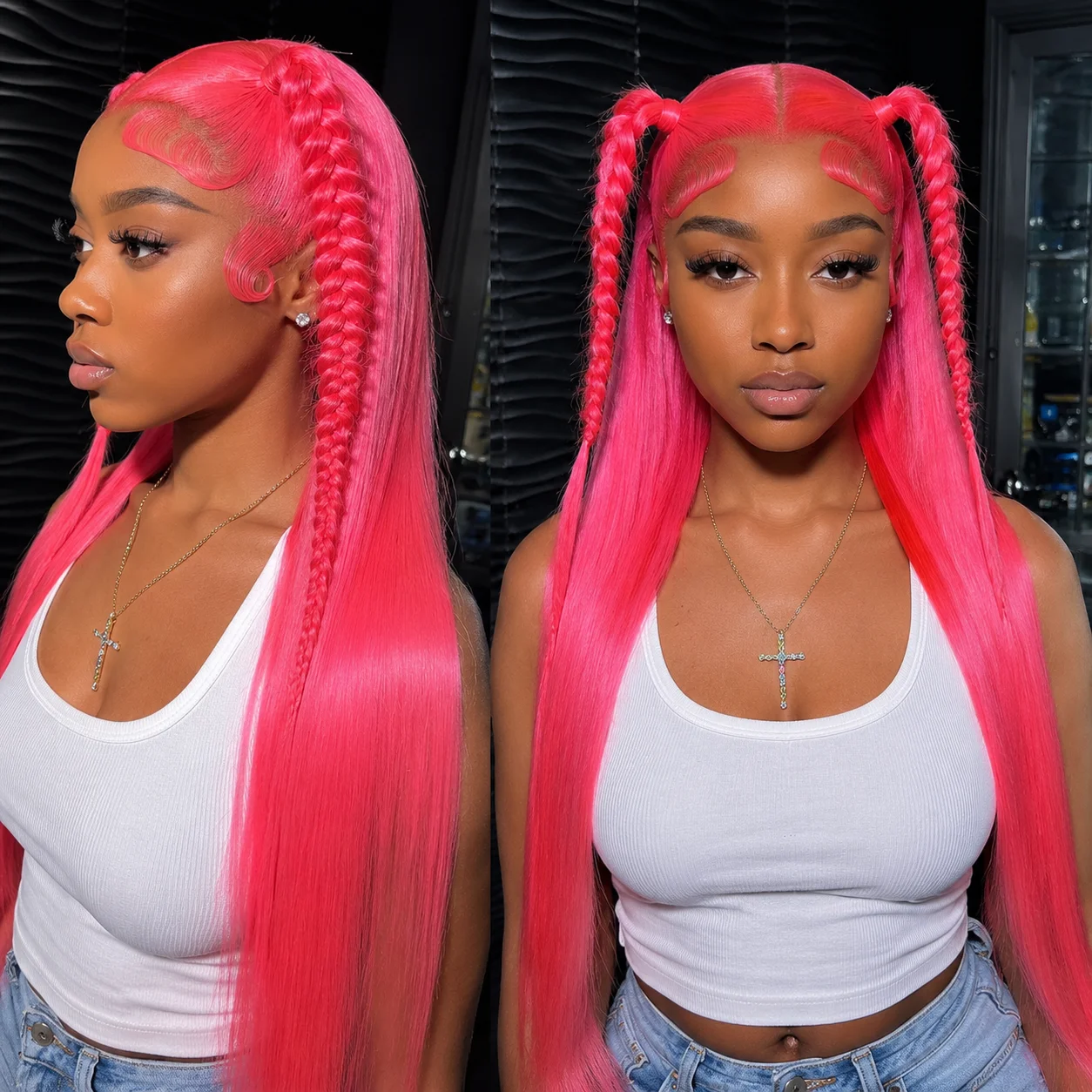13x6 Transparent Lace Front Wig 180% 200% 220% Density Bone Straight Pre Plucked Brazilian Bright Pink Light Purple Frontal Wig 40 inch Hot Pink Human Hair Wigs For Women