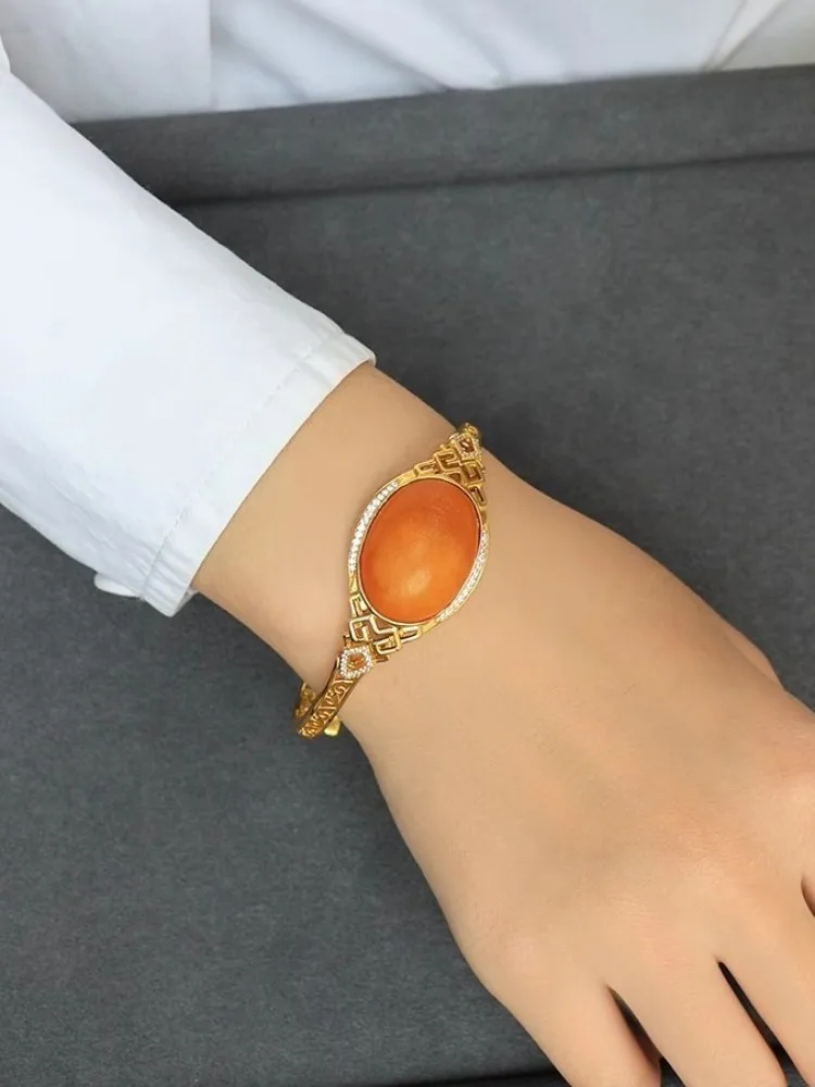 Natural Beeswax Bracelet Women S925 Sterling Silver Vintage Fine Jewelry Elegant Female Amber Bracelets