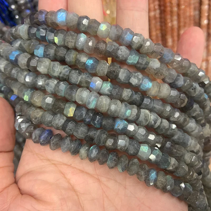 A 4x7mm Natural Labradorite Stone Beads 15'' Faceted Rondelle Loose Beads For Jewelry Making DIY Women Necklace Bracelate Gift