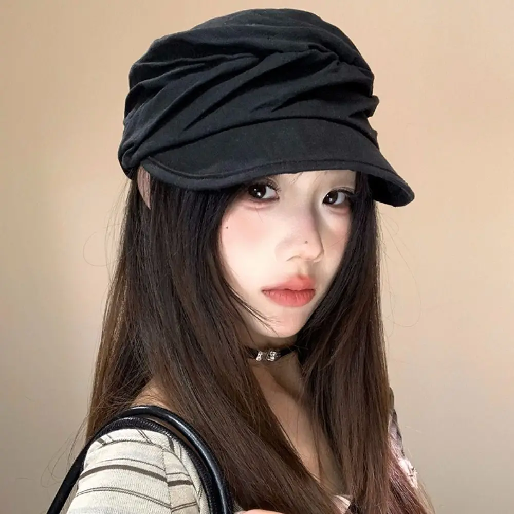 

Korean Japanese Linen Berets Classic Pleated Newsboy Hats Soft Versatile Peaked Caps Female