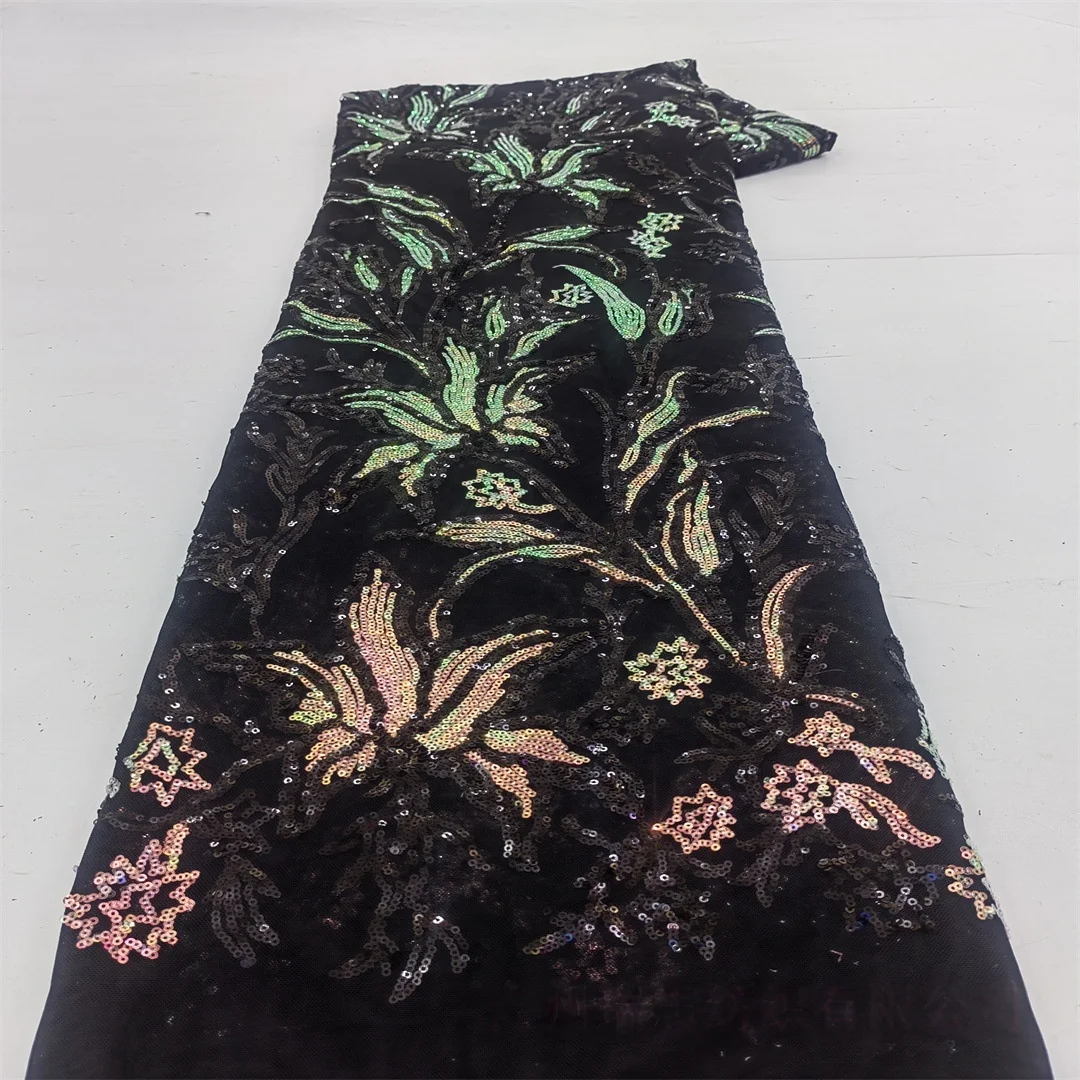 9 Colors Multicolor Customize Africa Lace Sequin Floral Fabric For Evening Dress Material Tissus Dry Fabric Mesh Sequin Fabric