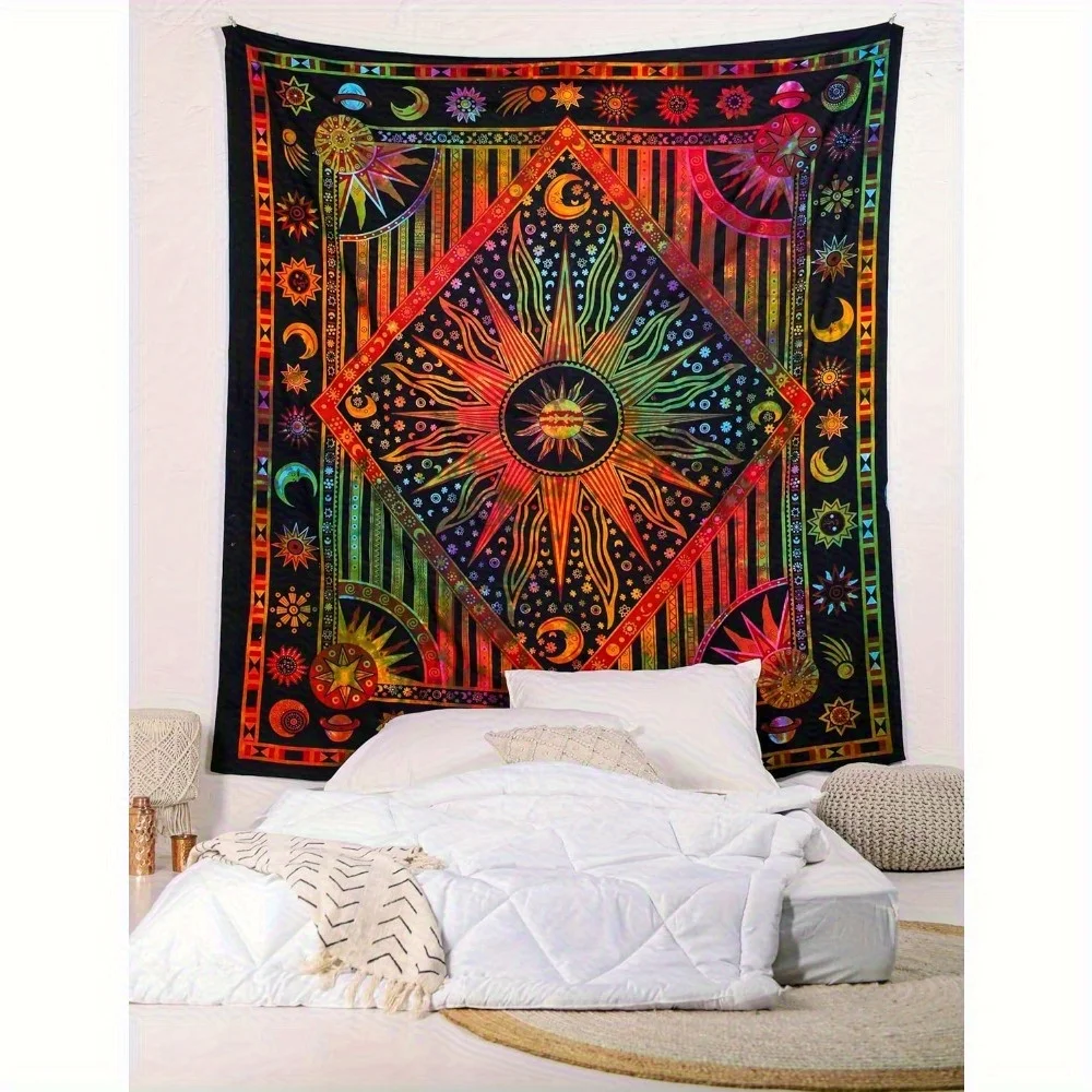 VIKAMA Bohemian Wandbehang mit buntem Sonnendruck, Hippie-Mandala-Wandteppich für Schlafzimmer, Wohnzimmer und Wohnheim-Dekoration