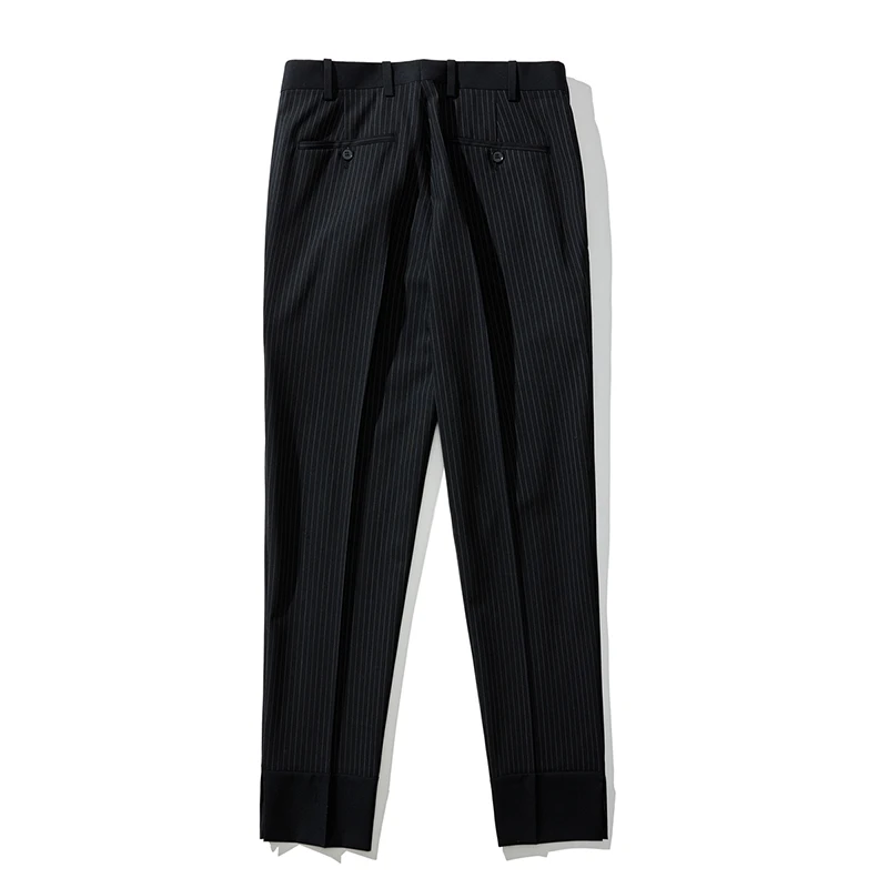 Black Suit Pants with Fine Stripes, Workwear-inspired Men's Casual Trousers, Ankle-Length Pants. 2026-2027