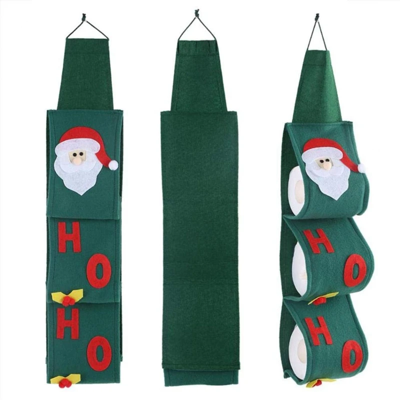 Christmas Toilet Paper Roll Storage Bag Santa Towel Holder Papers 3 Layer for Home Bedroom Bathroom Hanging Napkin