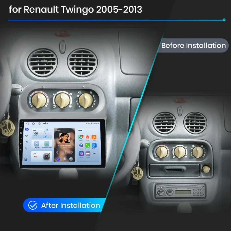 AWESAFE CarPlay sans fil Android Auto pour Renault Twingo 2005-2013 Autoradio Lecteur multimédia Stéréo Wi-Fi Navigation GPS 2 Din Systèmes automobiles intelligents 1280*720 IPS Unité principale FM RDS DSP SWC BT Plug and Play ISO