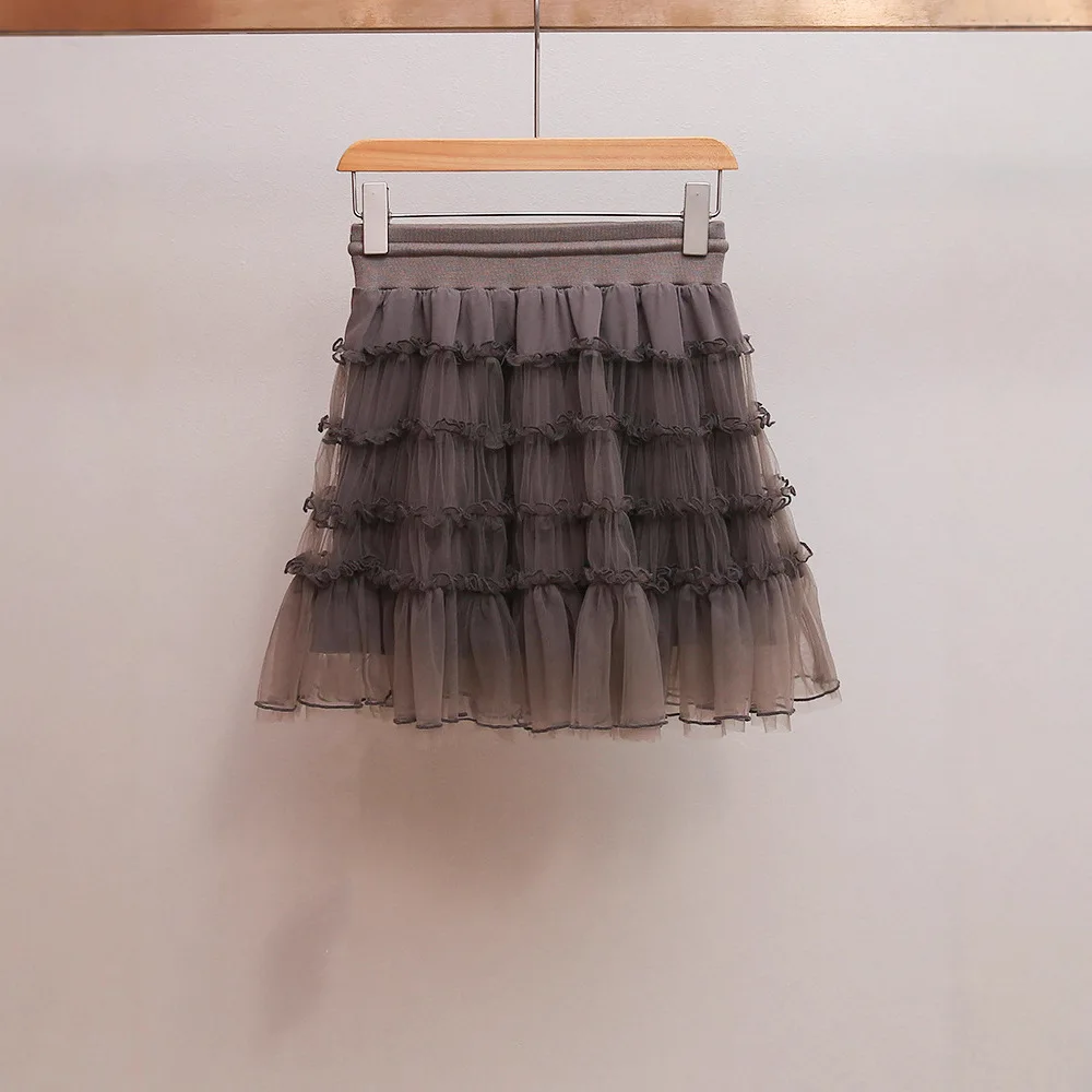 【هدية مجانية】تنورة كعكة متدرجة منتفخة لخريف وشتاء 2025 راقية ومكشكشة حلوة للنساء